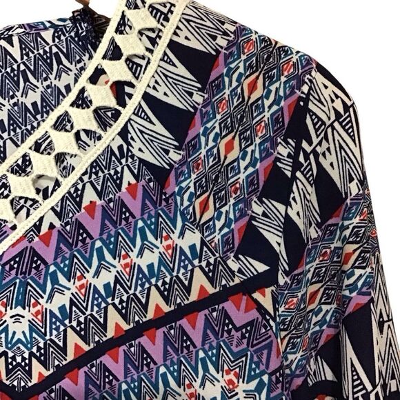 Cato Aztec Multicolor Peasant Patterned‎ Poncho Top M - Picture 2 of 12